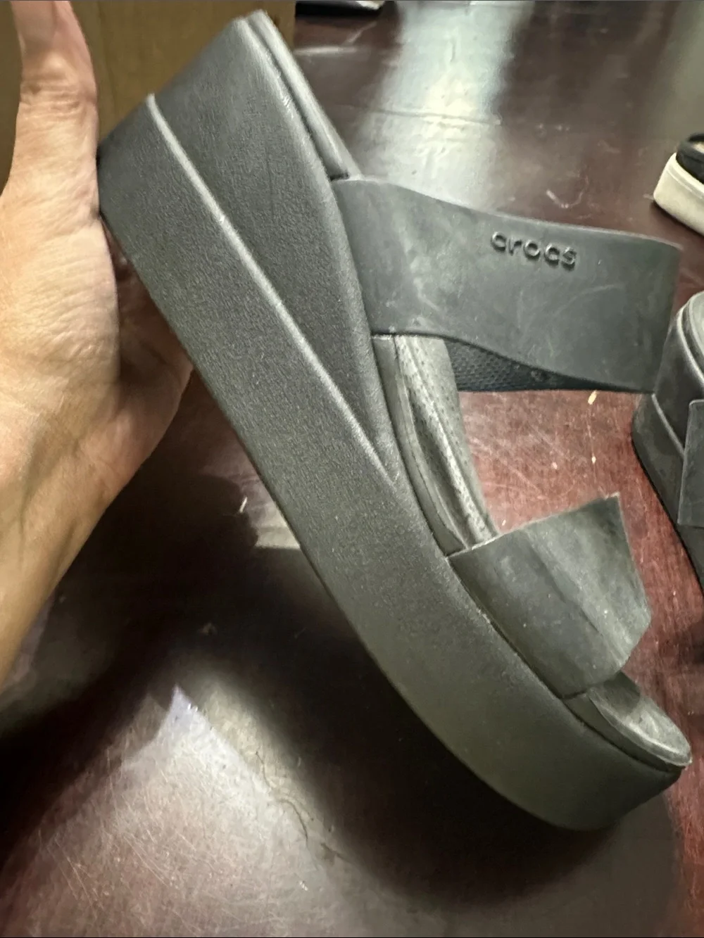 CROCS Women’s Charcoal Double-Strap Wedge Slides